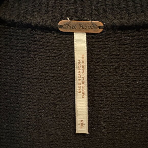 Free People Black Ottoman Cardigan with Open Front and Side Pockets, Size Small - Picture 4 of 7